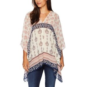 Vince Camuto Boho Printed Asymmetrical Poncho Top Sz S/M